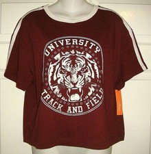 Colsie Women's Large Short Sleeve Cropped Boxy Relaxed T-Shirt -Maroon NWT