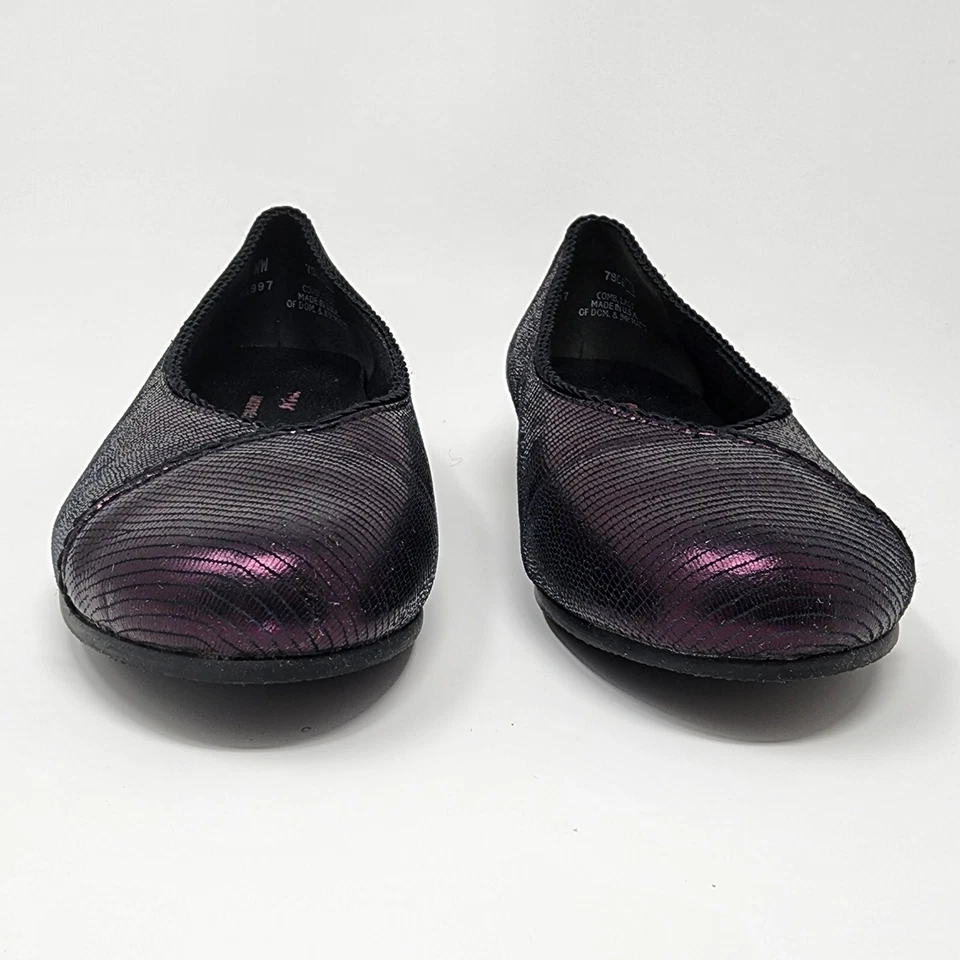 Munro Aurora Women 6 Wide Metallic Purple Snakeskin Texture Comfy Ballet Flats - Image 4 of 4