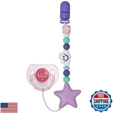 HELERKOL Purple Style Pacifier Clip with Cute Pink Magnetic Pacifier Reborn D
