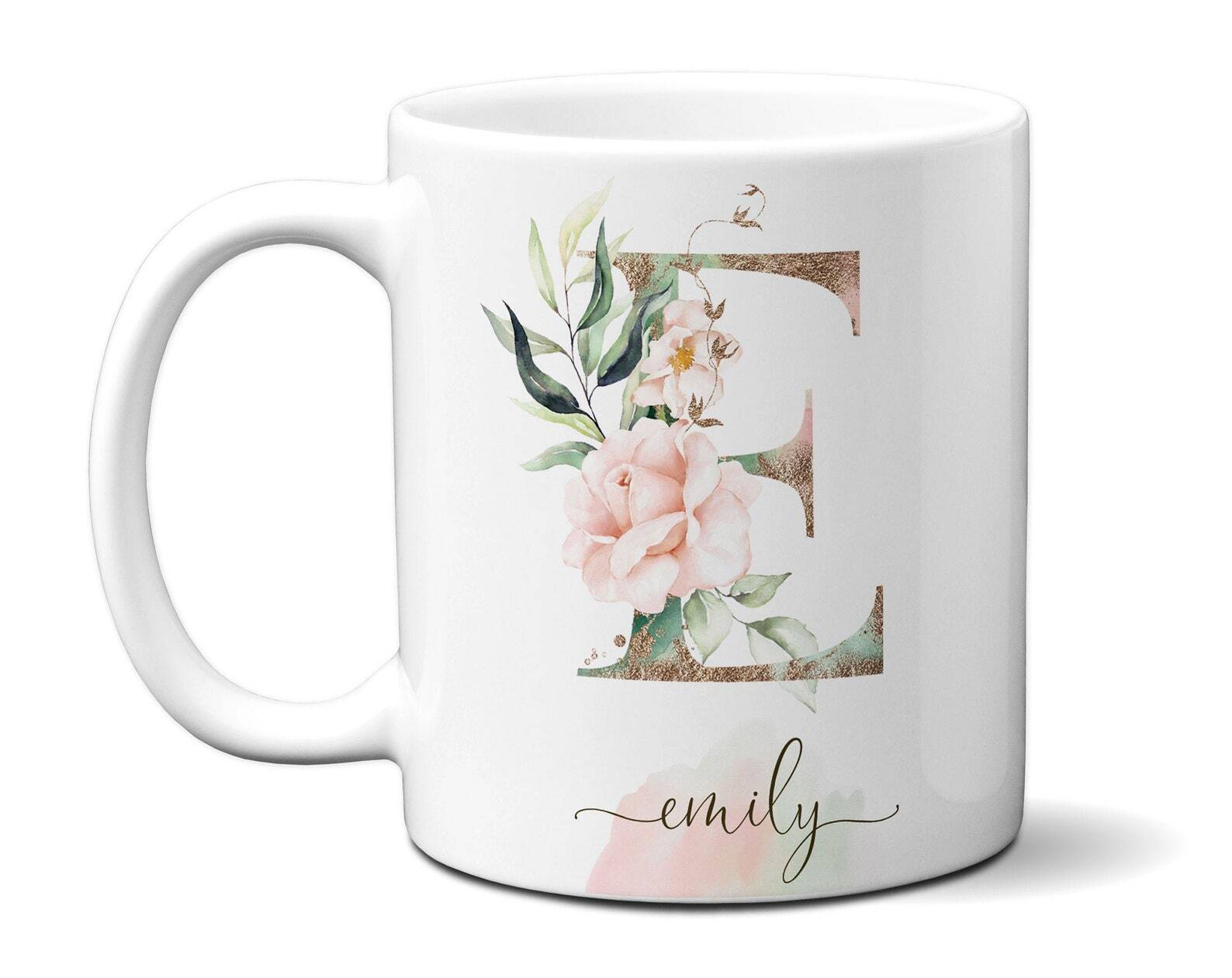 Beautiful Roses Monogram Initial Name Mug Personalized Custom Letter Mug Gift Fo
