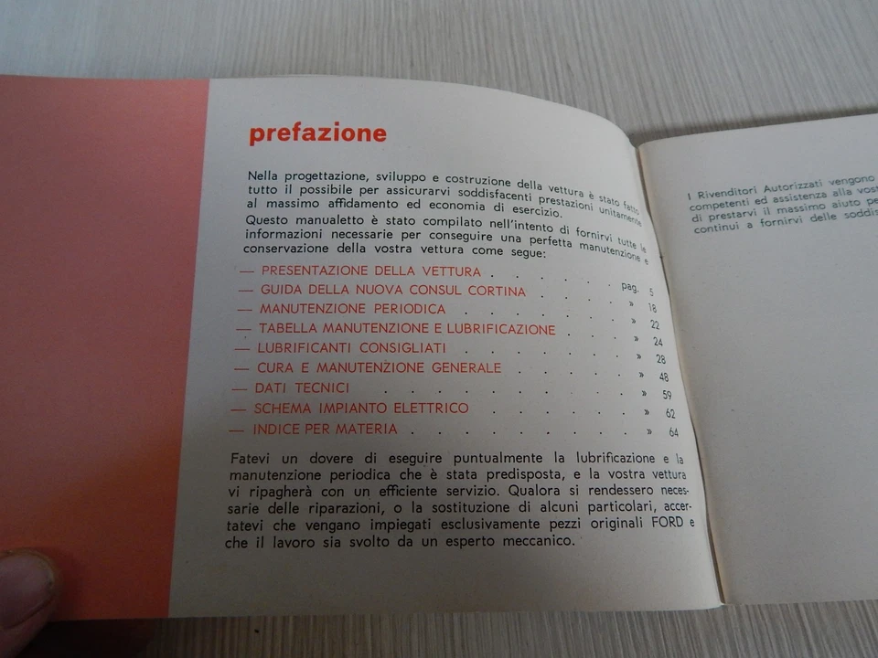 FORD CONSUL CORTINA LIBRETTO USO E MANUTENZIONE MANUALE IN ITALIANO MANUAL - Immagine 2 di 4