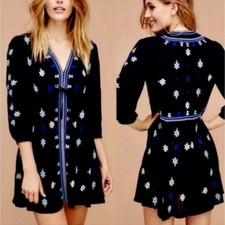 Free People Stargazer XS Black Mini Embroidered Dress