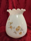 Vtg Milk Glass Parlor Lamp Shade Roses Ruffled Top 4' Fitter 9" Tall