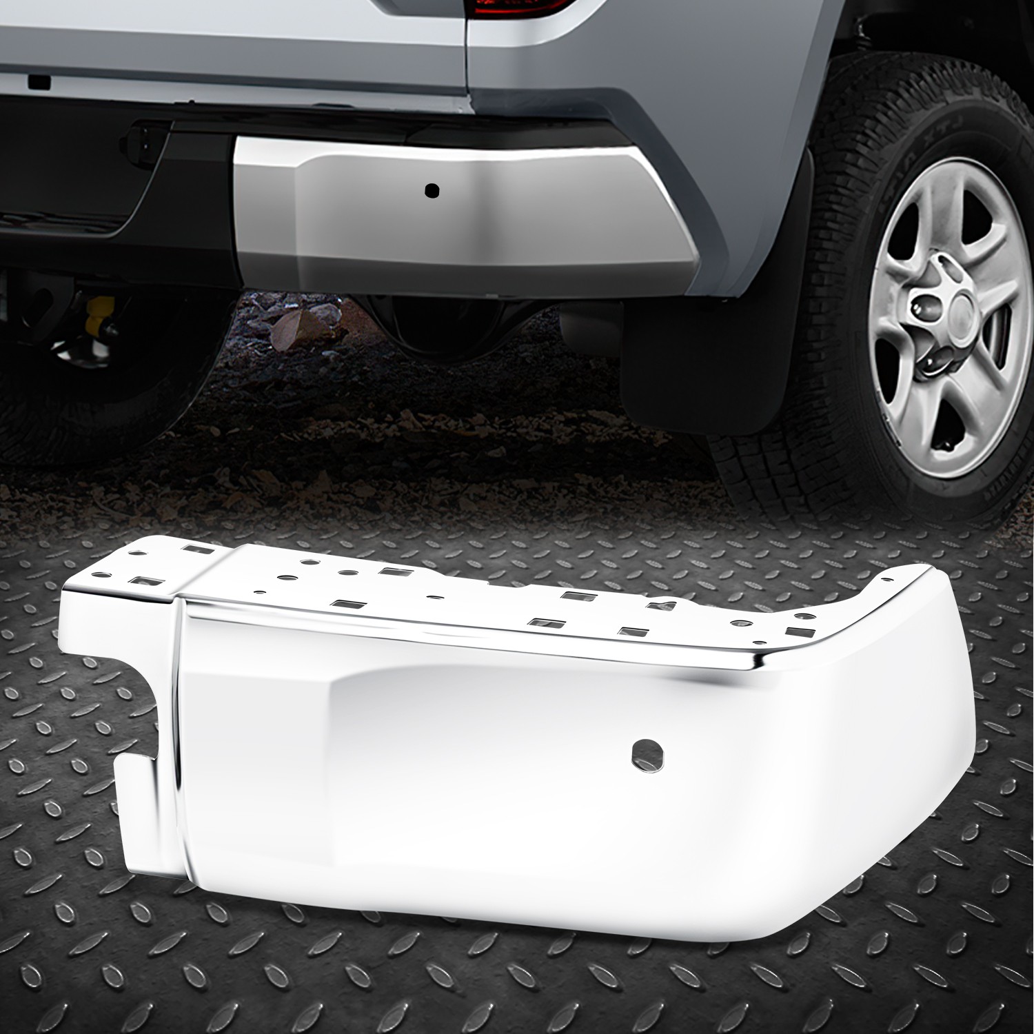 For 14-21 Tundra Steel Rear Bumper End Cap w/ Parking Sensor Hole Chrome Right