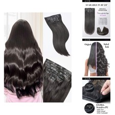 LUVME Straight Seamless Clip in Hair Extensions 7Pcs 110g 24inch Natural Black