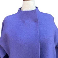 Vtg Eileen Fisher Wms L Wool Jacket Purple Collarless Felt Coat Asian Inspired