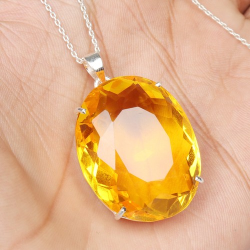 50 Ct. Oval Cut Yellow Citrine 925 Sterling Silver Pendant Only