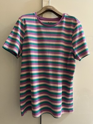 TU Ladies Size UK 20 Striped T-shirt Green Purple Pink Tee Top Women s Cotton