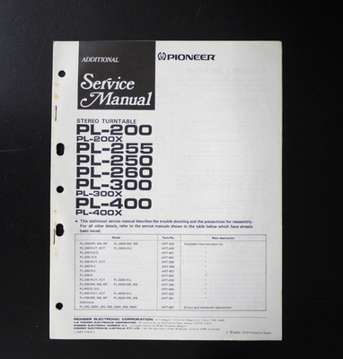 Original PIONEER PL-200/255/250 Turntable/Plattenspieler Service Manual o117
