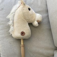 Plush Stick Horse Toy Pretend Play Beige Wooden Handle for Ages 3-7