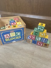 Schylling ABC Alphabet 48 Wood Blocks with Wooden Box. 1 Block Is Missing.