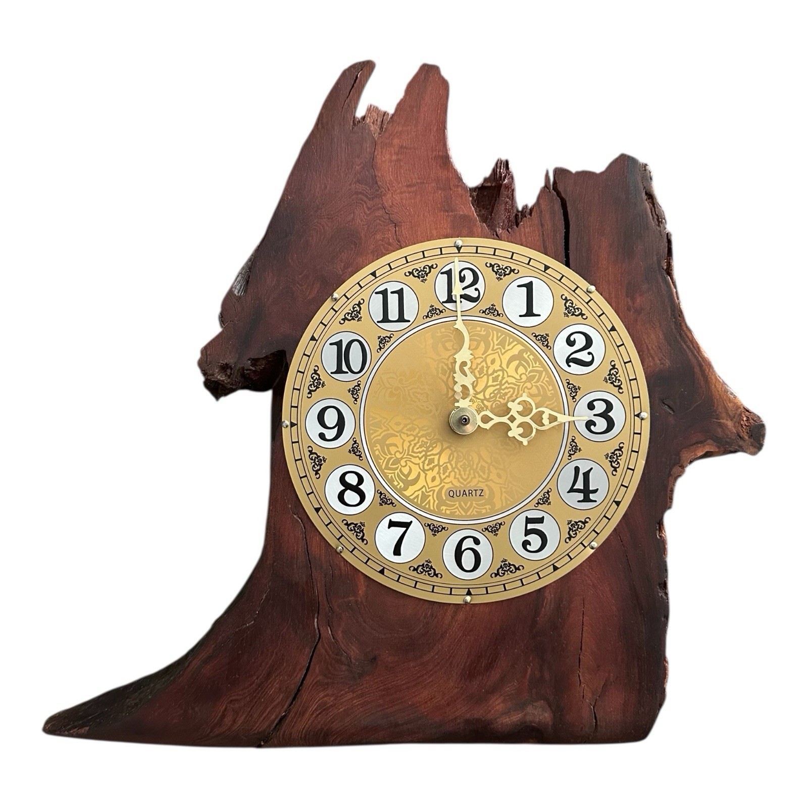 Live Edge Wood Wall Clock, Rustic Wood Slab Clock, Mid-century Clock 13”x15”x2”