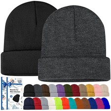 Beanies for Men Women 2 Pack Fall Winter Men's Hats Unisex Black and Dark Gray