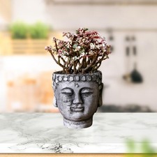 Buddha Head Flower Pot Planter Decor with Drainage Hole Unique Statue Plant