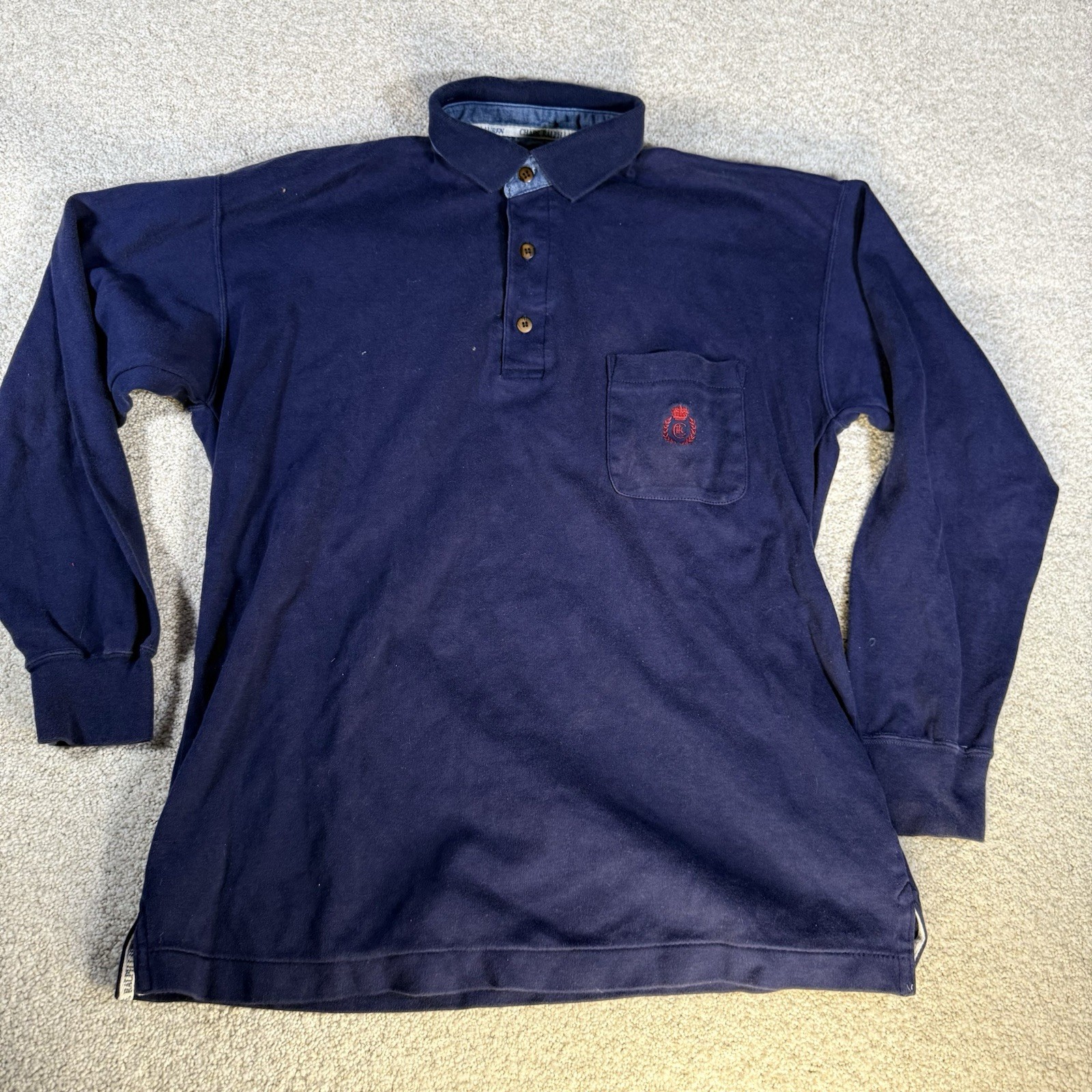 Vintage Chaps Ralph Lauren Rugby Polo Shirt Navy Blue Cotton Size Medium