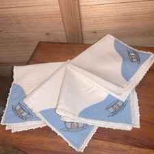 Juego de 4 servilletas de tela bordadas vintage puntadas a mano tazas de té de café 11”x11”