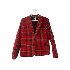 J Crew Factory Tartan Plaid Blazer jacket womens 6 red 2 button