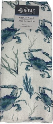 White And Blue Crab/Ocean Themed Kitchen Towel 15 x25  NEW SHIPS IN 24 HOURS 
