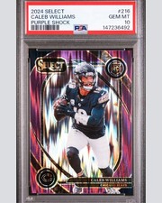2024 Caleb Williams Select Purple Shock /360 PSA 10 #216 Rookie Card. rookie card picture
