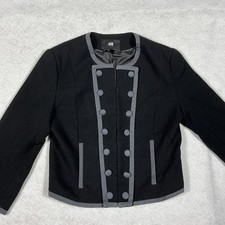 H M Military Style Waist Length Black Jacket with Grey Edging-Size 6