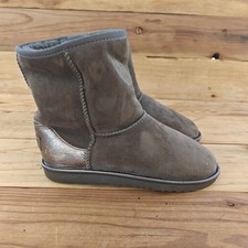 UGG Classic Shine Metallic Flat Boots Gray Charcoal Sheepskin 1139056K Size 5