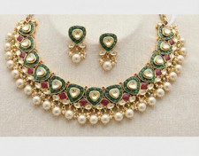 Handmade Kundan Necklace Earrings Set | 22k Gold Plated Indian Jewelry
