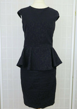 Zara Basic Dress Size UK 6 Black Floral Jacquard Peplum Sleeveless