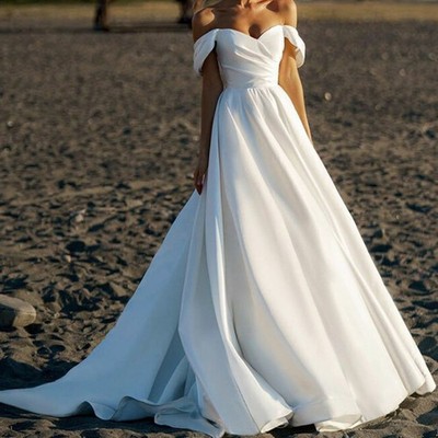Beach Off Shoulder Sweetheart Wedding Dresses Soft Satin Sleeveless Bridal Gowns | eBay Beach Off Shoulder Sweetheart Wedding Dresses Soft Satin Sleeveless Bridal Gowns | eBay