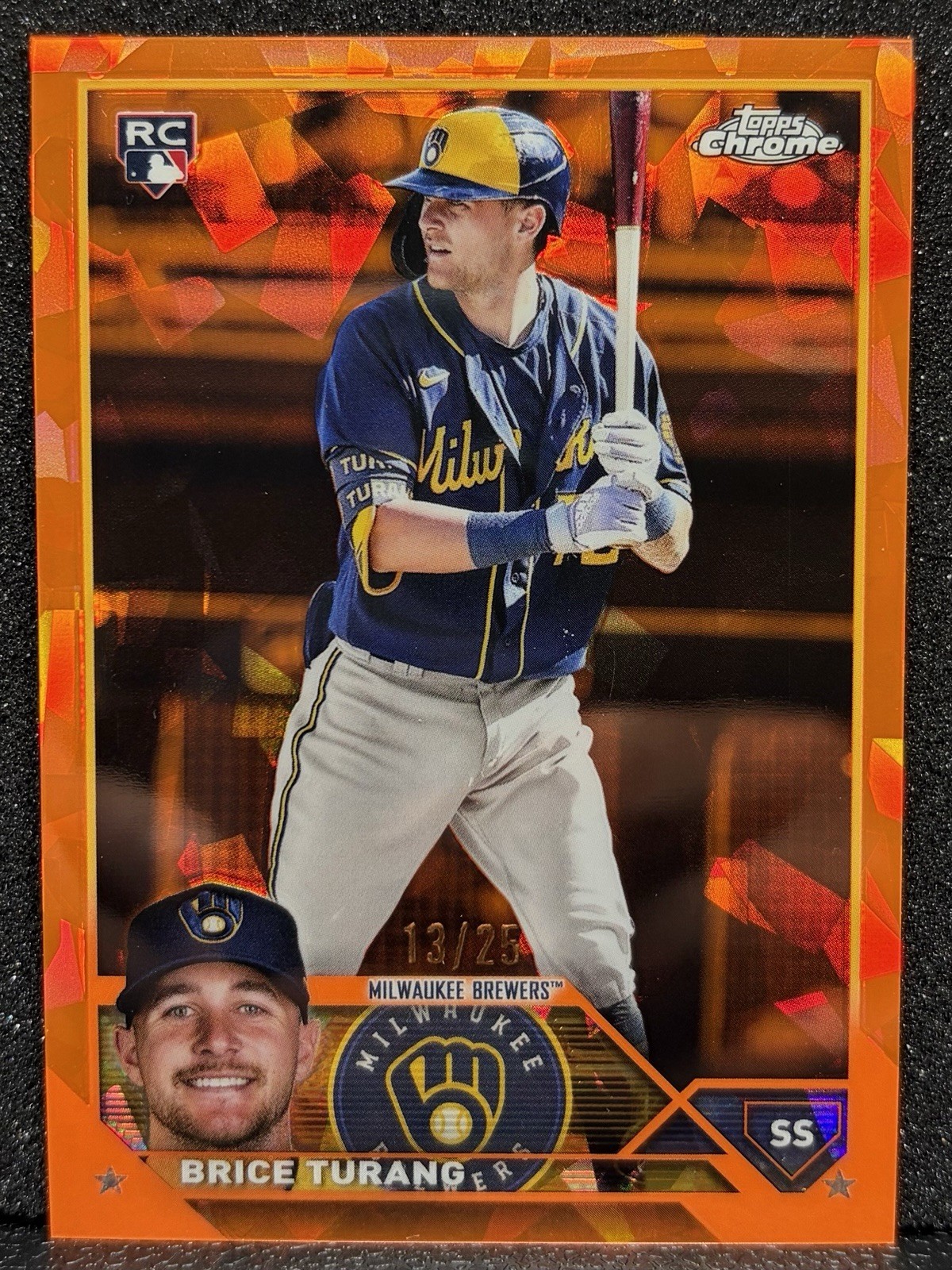2023 Topps Chrome Sapphire Brice Turang Orange /25 RC #530 BREWERS 🔥🔥