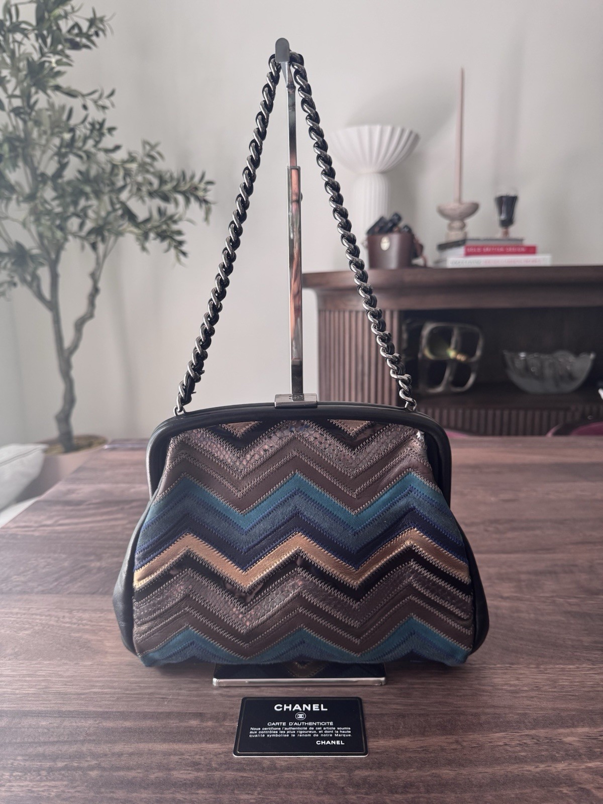 Chanel Leather Patchwork Chevron Frame Handbag, C… - image 1