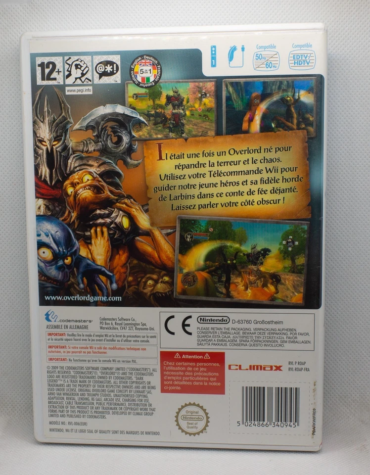 Overlord : Dark Legend ( Nintendo WII) 2009 Codemasters Complet PAL FRA - Photo 2/4