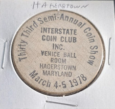 1978 Interstate Coin Club Wooden Nickel Hagerstown Maryland Venice Ballroom