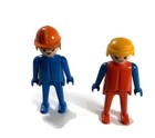 Playmobil jouet ancien figurines Geobra rouge et bleu avec chapeaux 8 cm 1974 lot X2