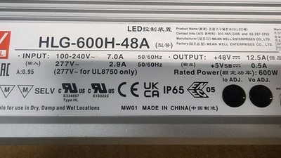 Mean Well HLG-600H-48A Power Supply 600W 48V New NIB Quick Ship