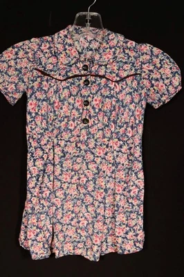 Vintage Zweiter Weltkrieg Era Französisch 1940's Blumen Seidig Viskose Mädchen - Bild 1 von 2