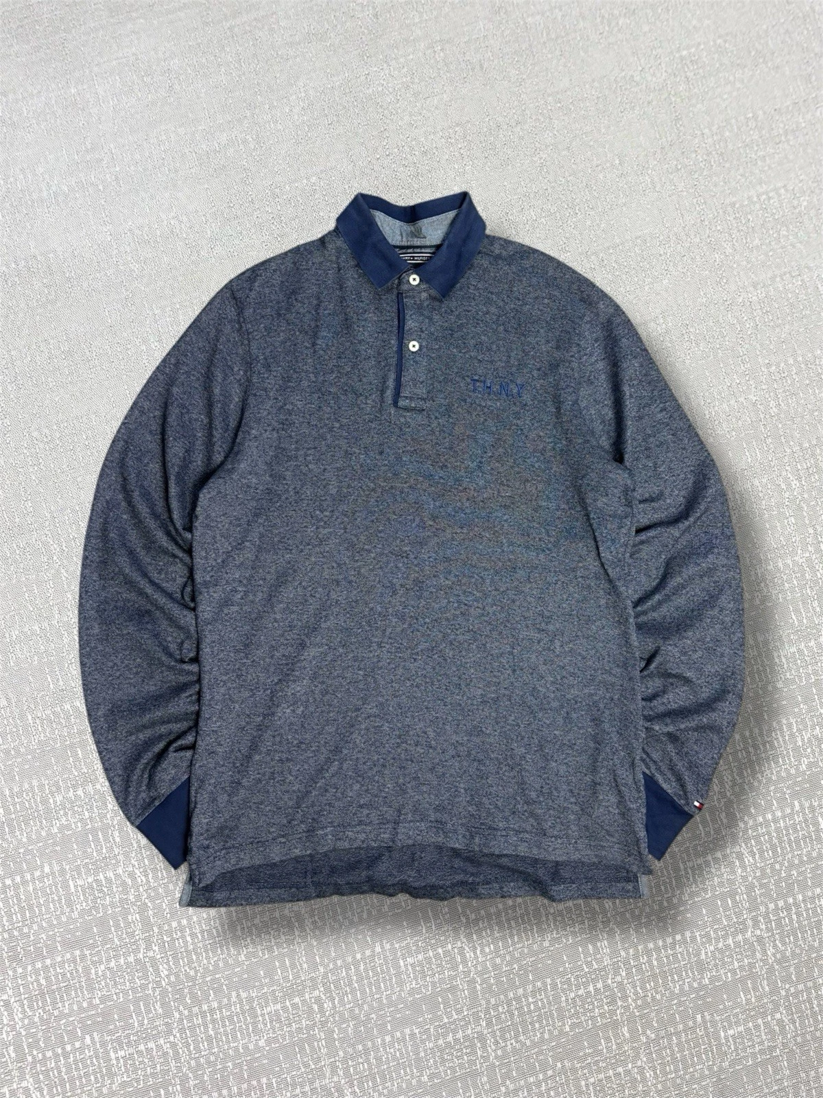 Tommy Hilfiger Polo Shirt Men’s Size Large Navy Designer Vintage Button Up 90s