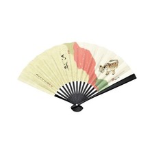 6-sun Black Lacquer Folding Fan, Kofu Tiger Painting 'Kissho'
