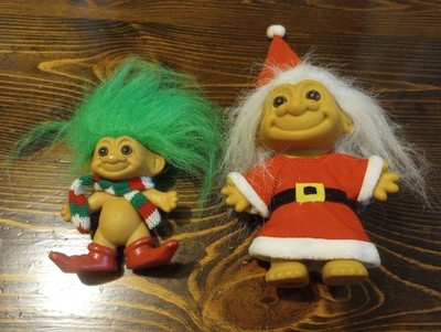 Vintage Russ Troll Dolls Christmas Santa Claus And Elf