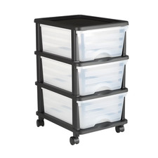 50L 3-Drawer Rolling Storage Cart Clear Plastic Wheels for Office Craft Room