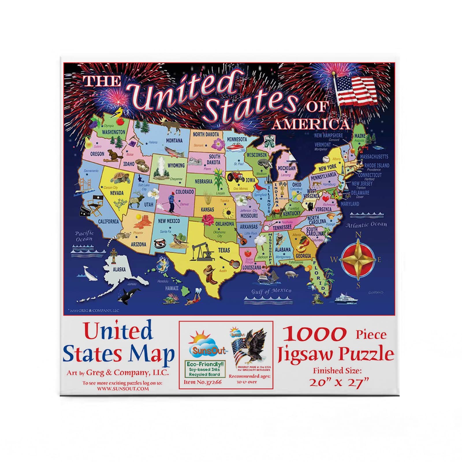 SunsOut United States Map 1000 Piece Jigsaw Puzzle by Artist Giordano Studios -