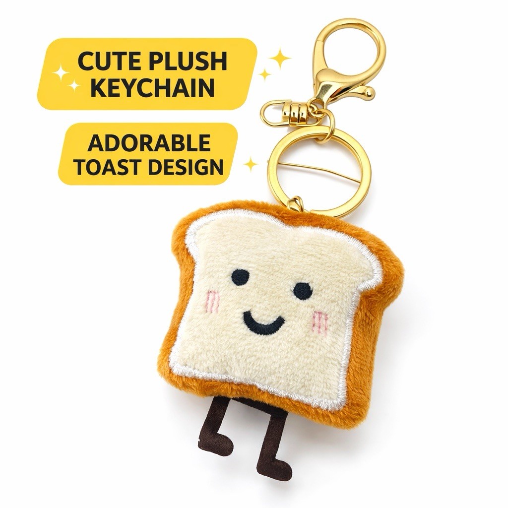 Kawaii Plush Toast Keychain Charm