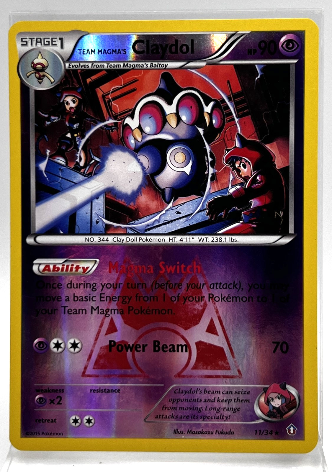 Team Magma's Claydol 11/34 Reverse Holo Pokémon Card 2015 Double Crisis  LP