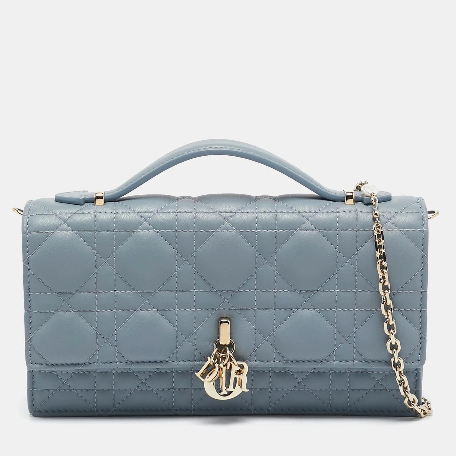 Sac Dior bleu clair cannage cuir Mini My Dior poignée supérieure