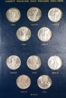 1941 to 1947 Walking Liberty Half's Short Set, CH AU to BU, Deluxe Whitman Album