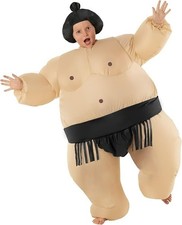 Kids Black Inflatable Sumo Wrestler Costume Boys Halloween Blow Up Fat Suit O/S