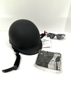 New Matte Black Carbon Half Shell Motorcycle Helmet DOT Approved w Extras- Large