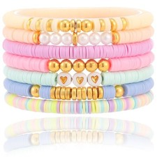 Friendship Bracelets Trendy Heishi Clay Bead Bracelets Stack Gold Beaded Pastel