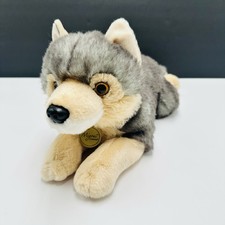 Aurora Timber Wolf 14 Plush Realistic Gray Tan Laying Lifelike Husky Fox Miyoni
