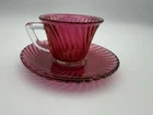 Cranberry Stained  Diana Demitasse Set, Tea Cup/ Saucer VTG
