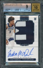 2020-21 National Treasures Jaden McDaniels #143 Rookie Patch Auto BGS 9